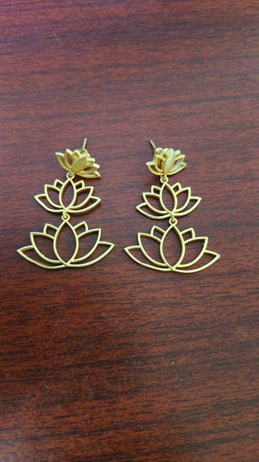 Golden Triple Lotus Earrings